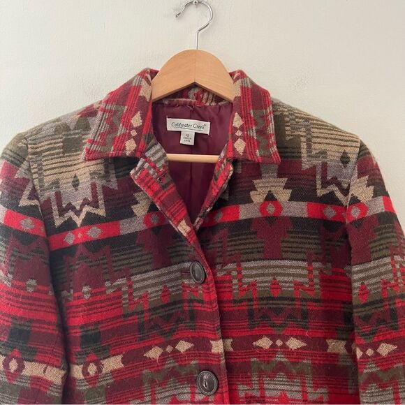 Coldwater Creek Aztec Jacket Blazer Wool Lined Red Size 12 Western Southwestern - Picture 2 of 9